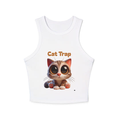 Tank Top - Cute Big Kitten Eyes Design - Women's Micro Rib Racer