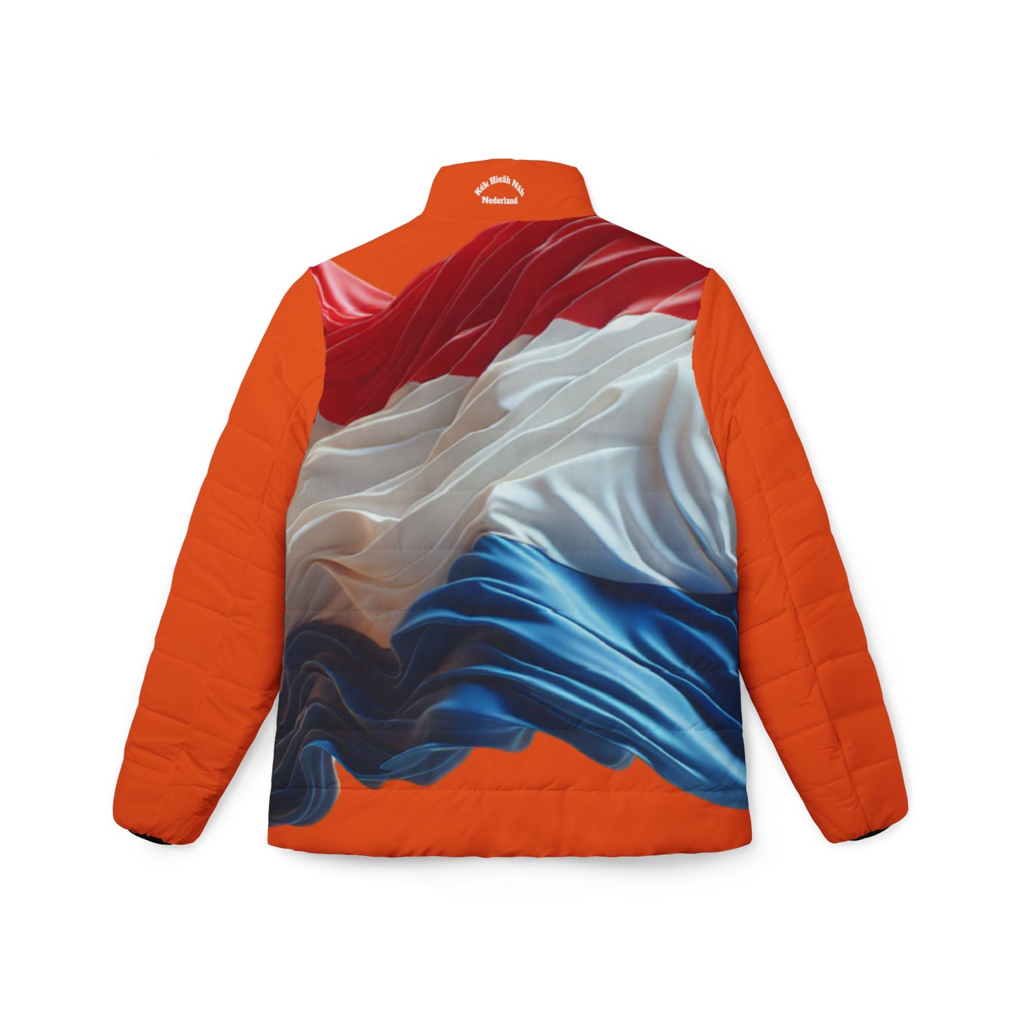Puffer Jacket — Tricolor Satin Wave Print (Red White Blue)