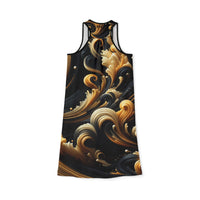 Elegant Swirl Women's Racerback Dress - Chic Black and Gold Design