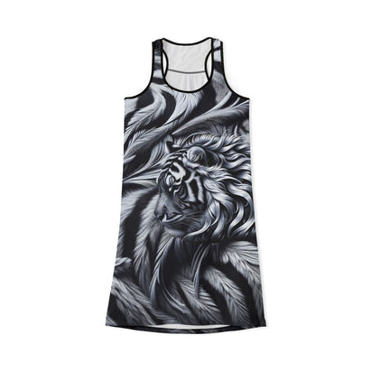 Elegant Women's Racerback Dress with Tiger and Feather Design
