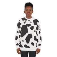 Cow Print Unisex Sweatshirt - Trendy Black and White Design